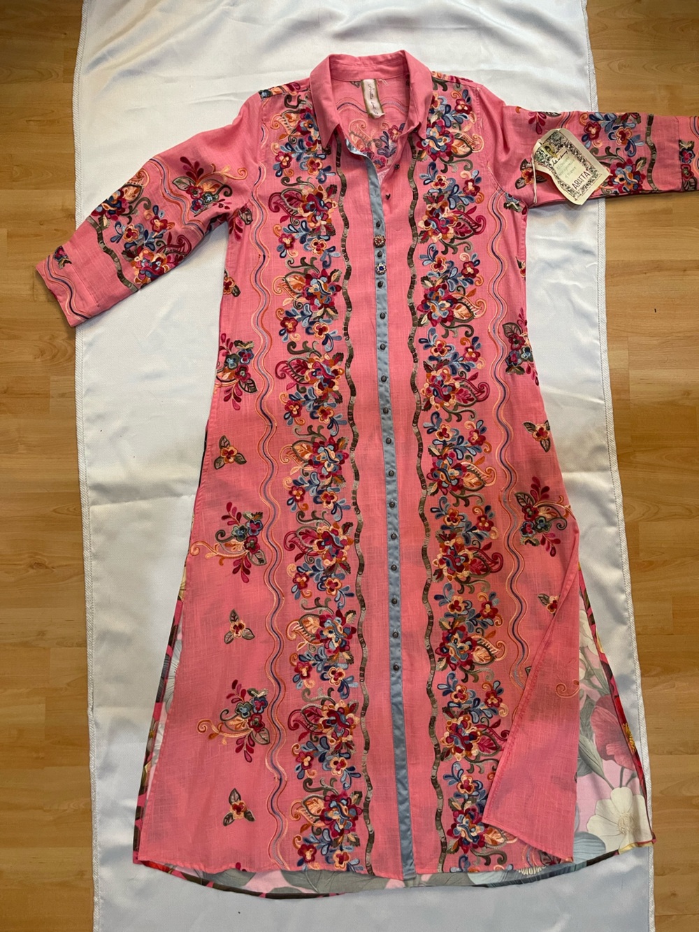 Aratta Beauty Mark Embroidered Maxi Duster/Dress – Rose Toned M – NWT - Picture 8 of 16